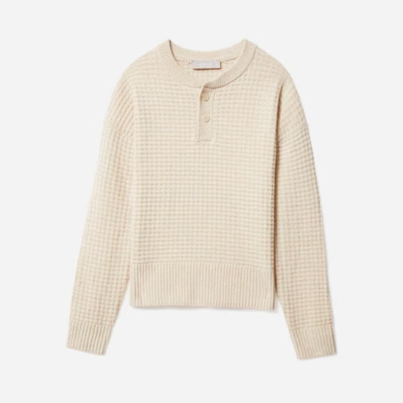 Everlane Belgian Waffle Recashmere Henley in Canvas XXS NWOT - Picture 6 of 14